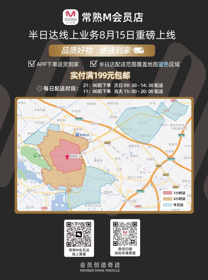 大潤發(fā)常熟M會員店開通半日達(dá)，服務(wù)覆蓋近1100個社區(qū)